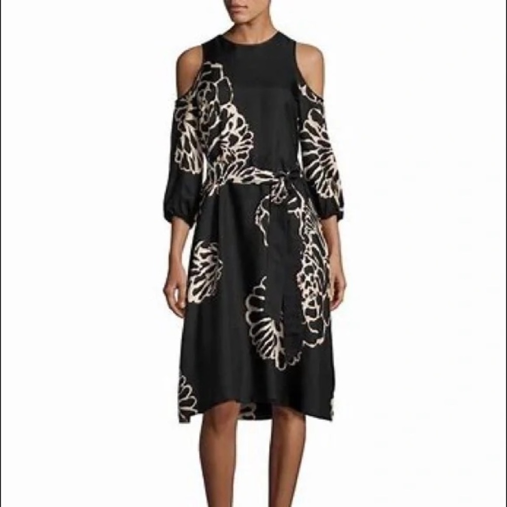 Tibi Orla Bloom Cold Shoulder Silk Dress - Black US4